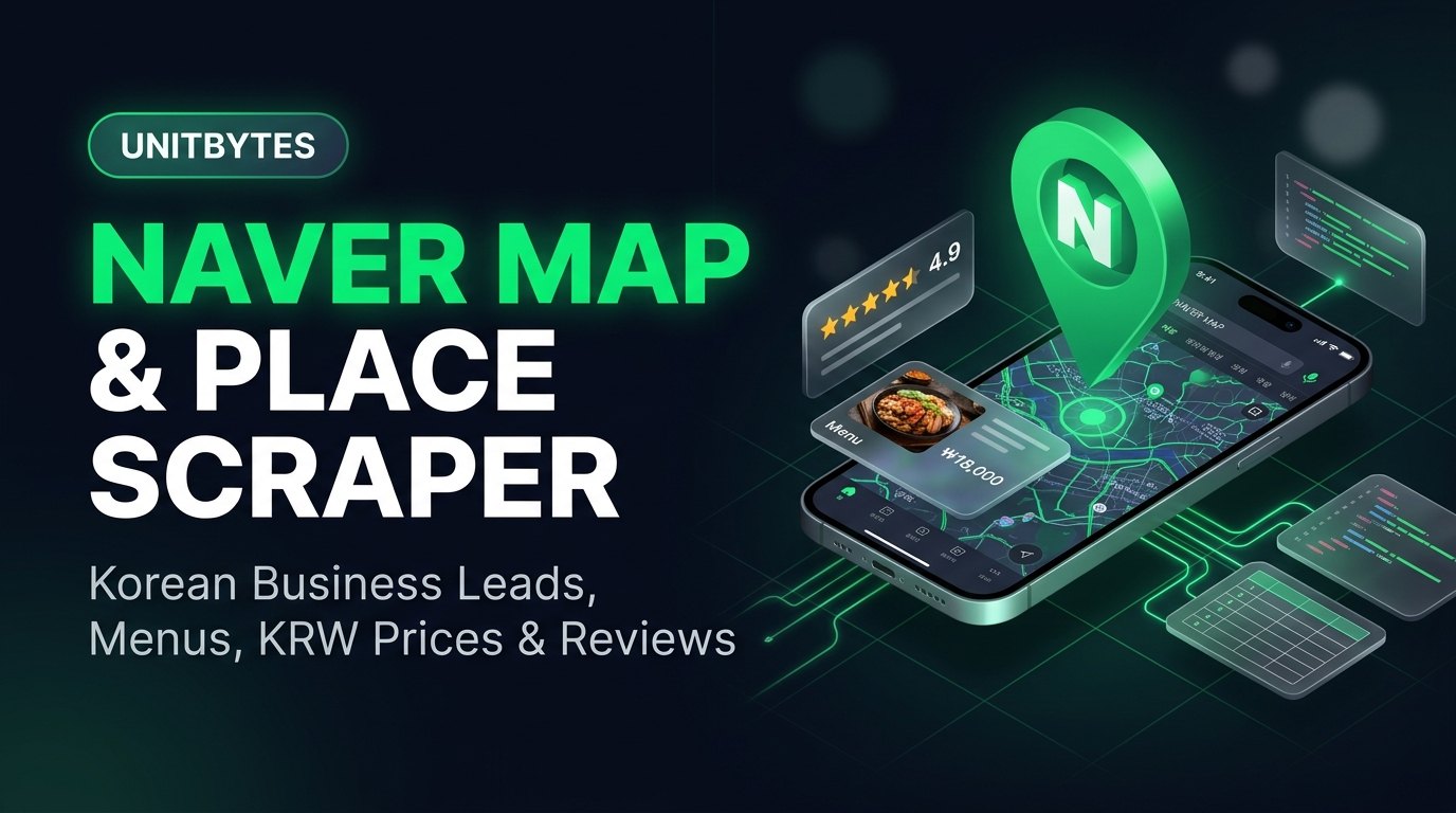 Naver Map Scraper: Korean Leads & Menus | $1/1K 네이버 지도 Banner - UnitBytes Enterprise Web Data Engine